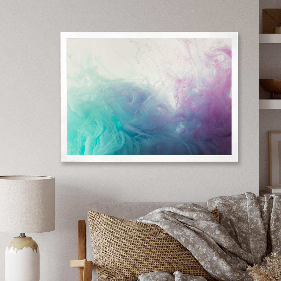 Cyan, Blue and Pink water in Ink Composition - Mid-Century Modern Canvas Wall Art