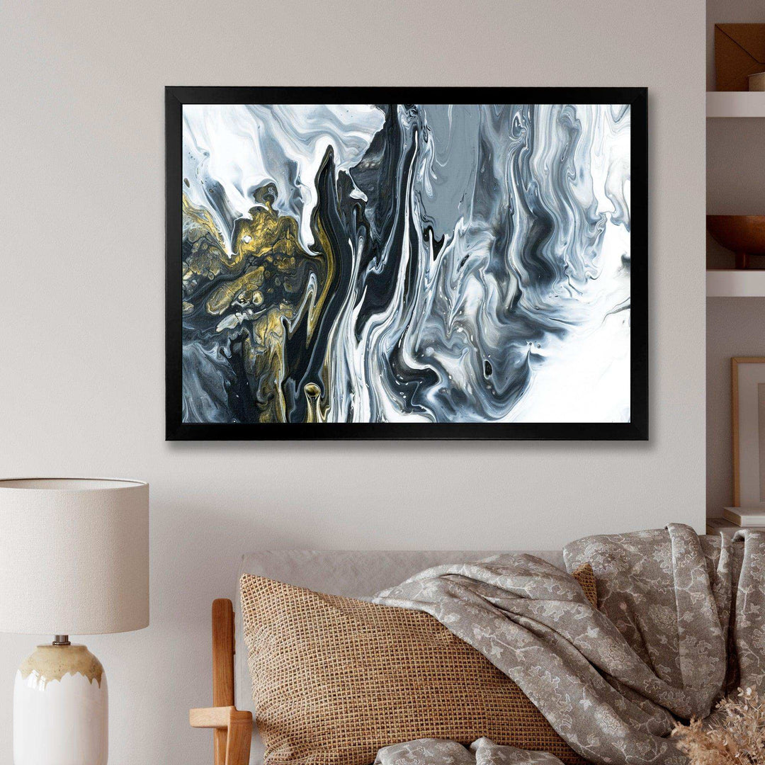 White, grey and White Hand Painted Marble Acrylic - Mid-Century Modern Bedroom Wall Art