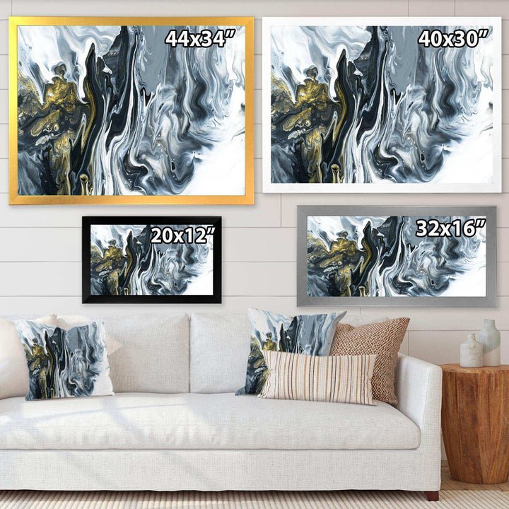 White, grey and White Hand Painted Marble Acrylic - Mid-Century Modern Bedroom Wall Art