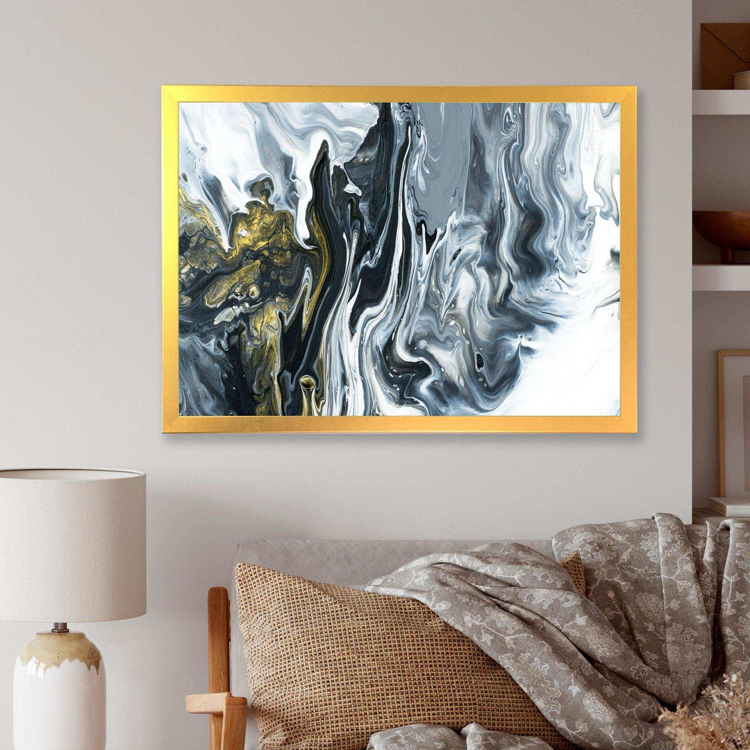 White, grey and White Hand Painted Marble Acrylic - Mid-Century Modern Bedroom Wall Art