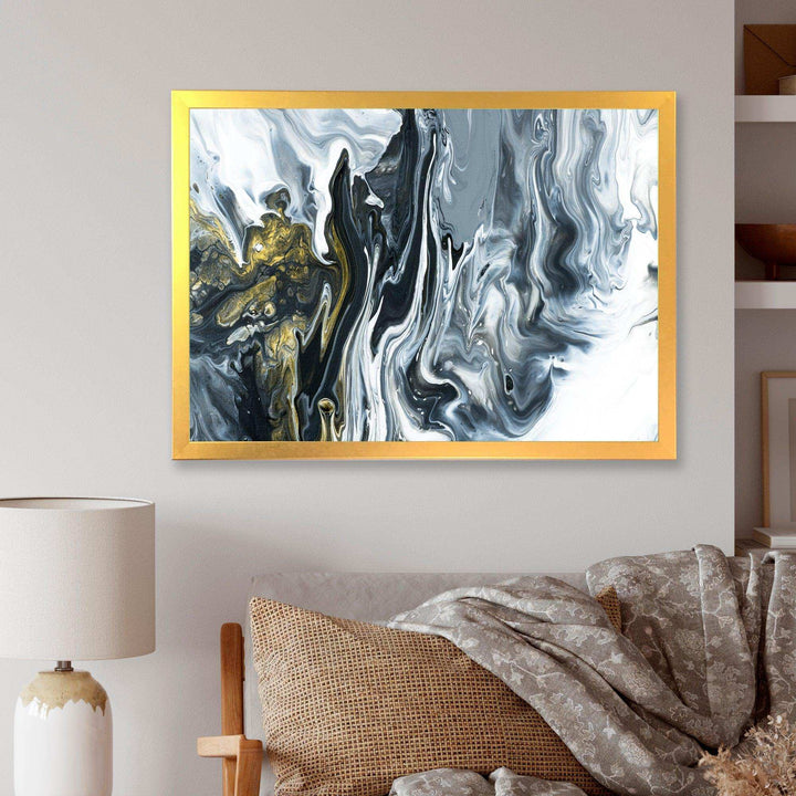 White, grey and White Hand Painted Marble Acrylic - Mid-Century Modern Bedroom Wall Art