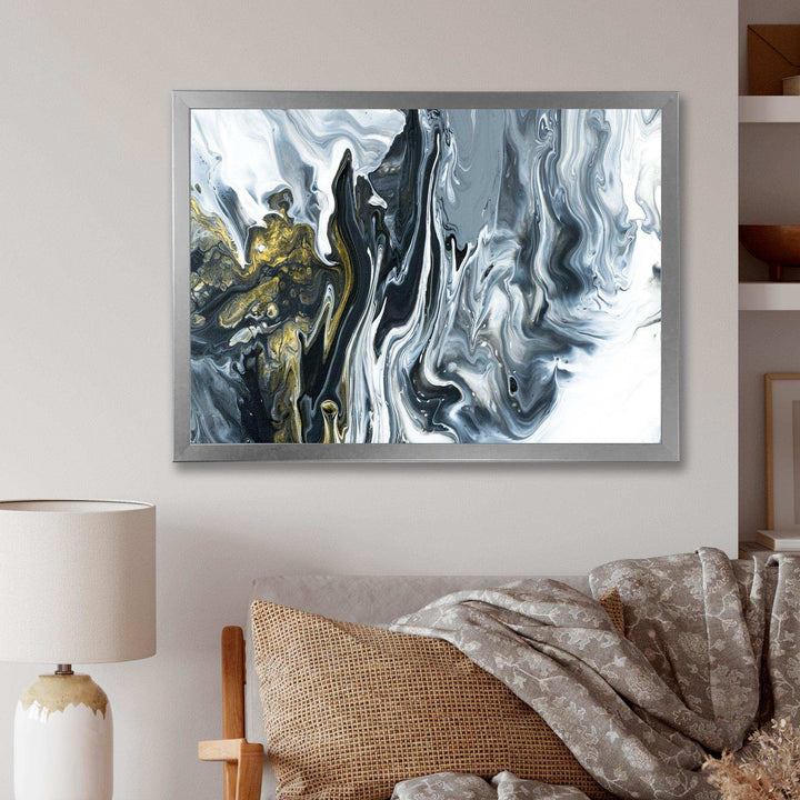 White, grey and White Hand Painted Marble Acrylic - Mid-Century Modern Bedroom Wall Art