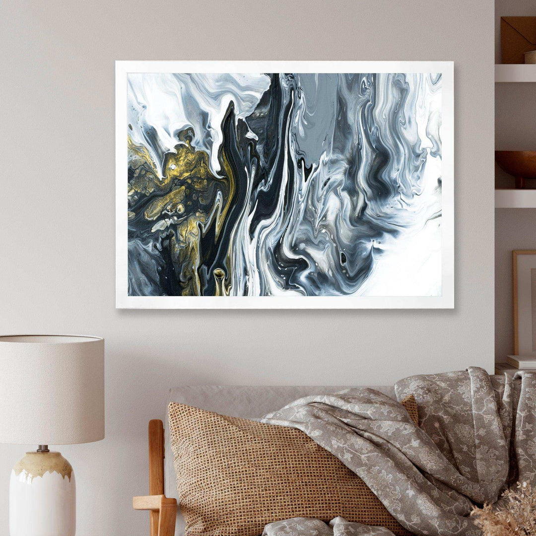 White, grey and White Hand Painted Marble Acrylic - Mid-Century Modern Bedroom Wall Art