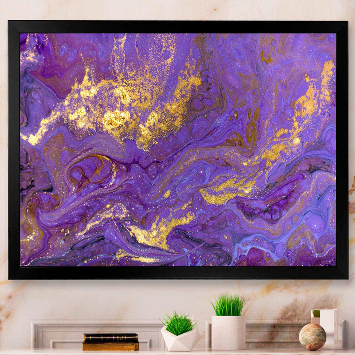 Gold And Purple Marbled Rippled Texture I - Modern Bedroom Wall Art