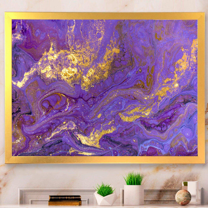 Gold And Purple Marbled Rippled Texture I - Modern Bedroom Wall Art