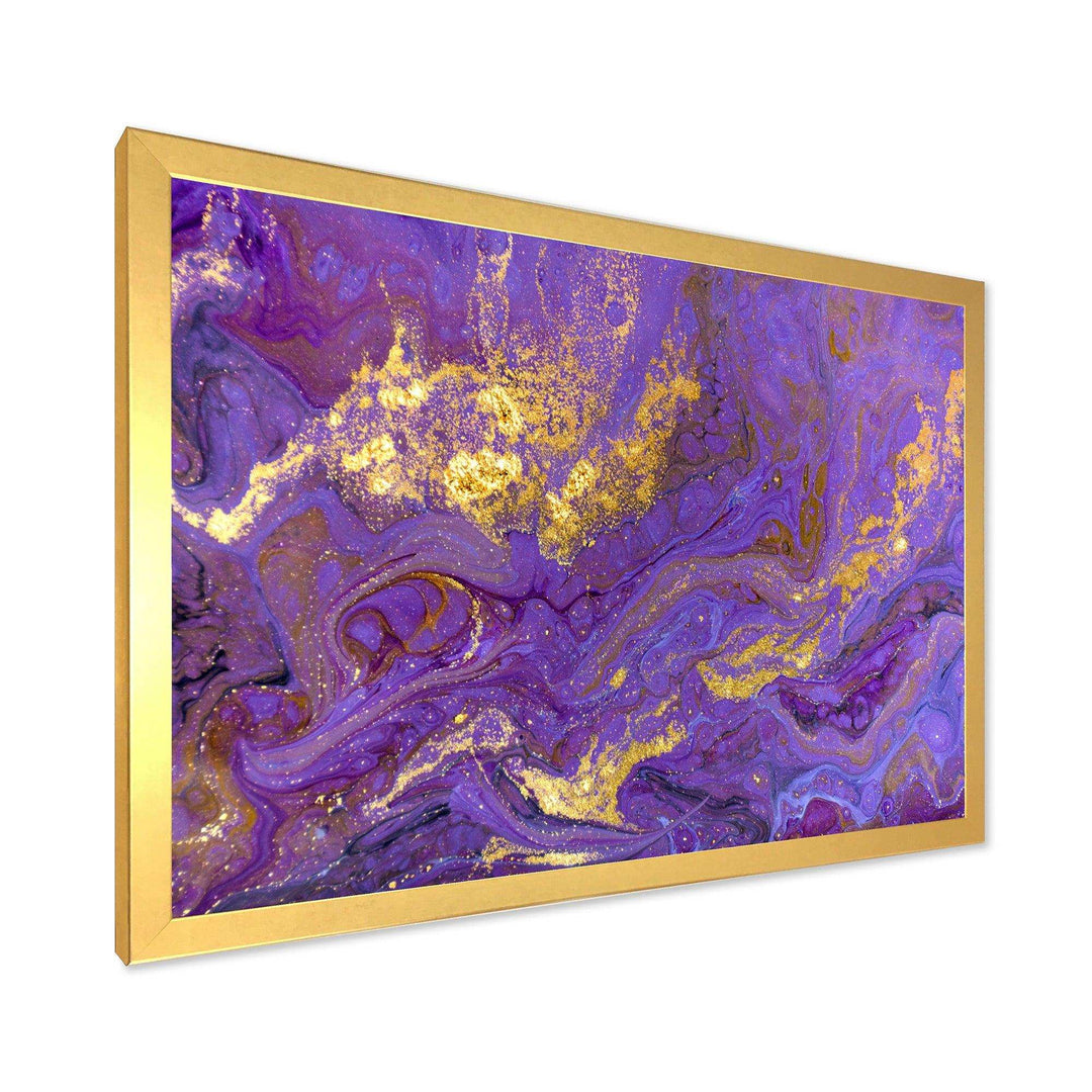Gold And Purple Marbled Rippled Texture I - Modern Bedroom Wall Art