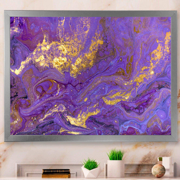 Gold And Purple Marbled Rippled Texture I - Modern Bedroom Wall Art