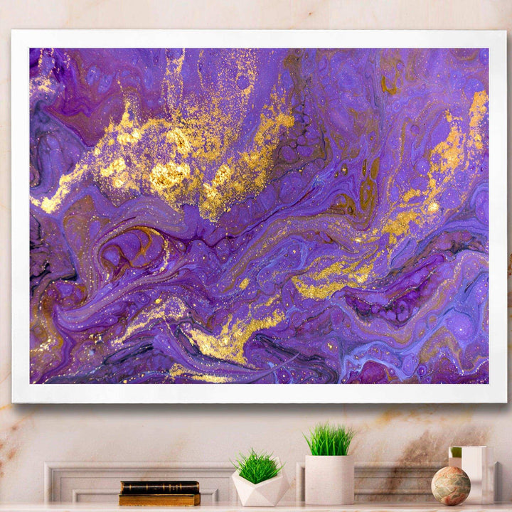 Gold And Purple Marbled Rippled Texture I - Modern Bedroom Wall Art