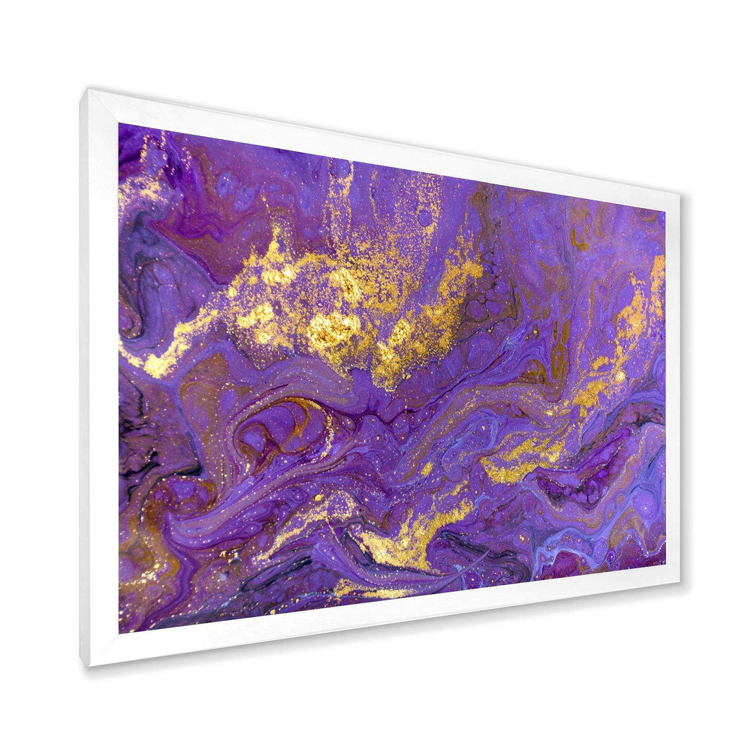 Gold And Purple Marbled Rippled Texture I - Modern Bedroom Wall Art