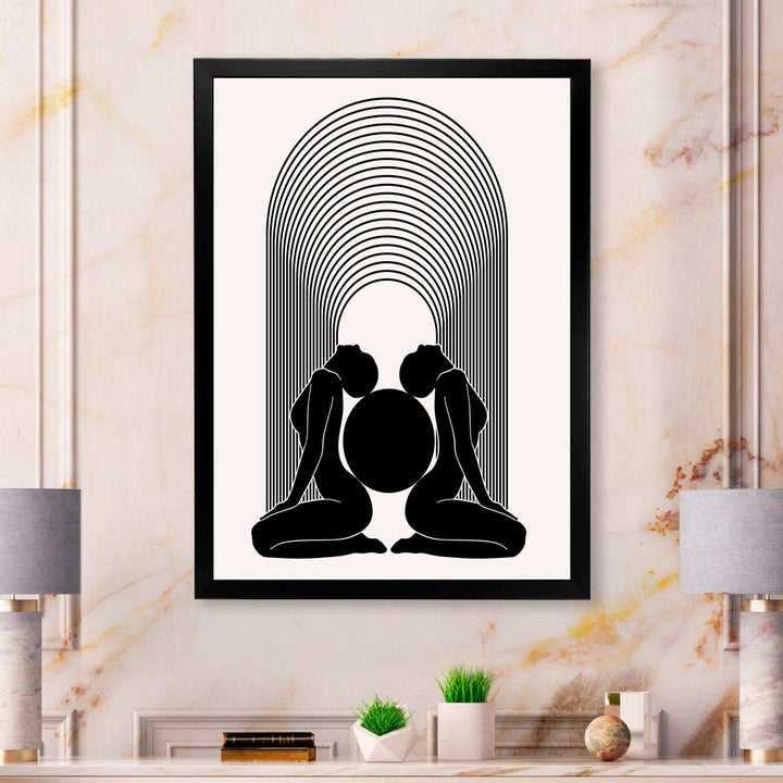 Empowered Cosmic Women Geometric Goddess Series Black And White I - Modern Canvas Wall Art