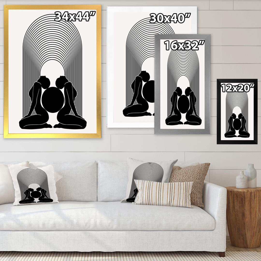 Empowered Cosmic Women Geometric Goddess Series Black And White I - Modern Canvas Wall Art