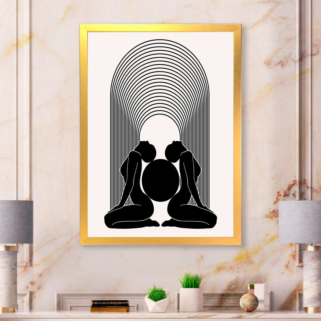 Empowered Cosmic Women Geometric Goddess Series Black And White I - Modern Canvas Wall Art