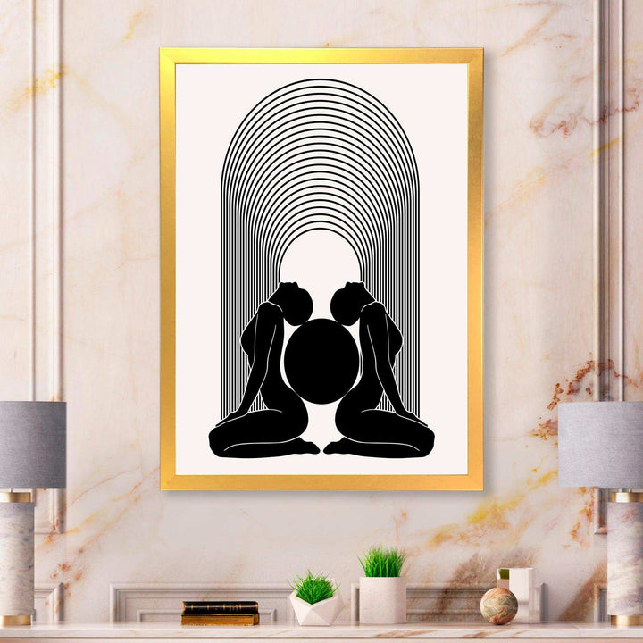 Empowered Cosmic Women Geometric Goddess Series Black And White I - Modern Canvas Wall Art