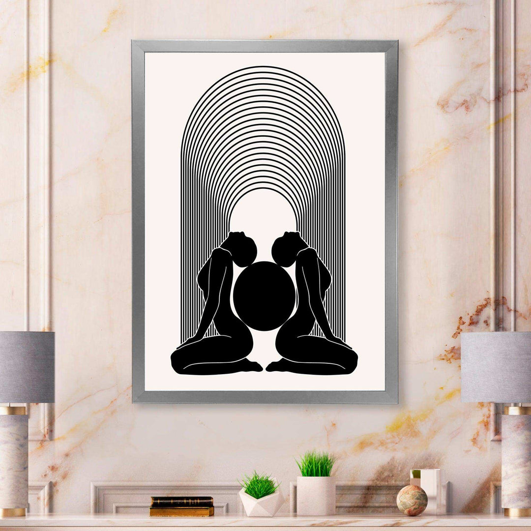 Empowered Cosmic Women Geometric Goddess Series Black And White I - Modern Canvas Wall Art