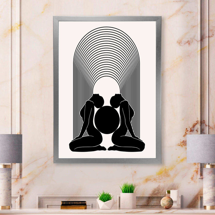 Empowered Cosmic Women Geometric Goddess Series Black And White I - Modern Canvas Wall Art
