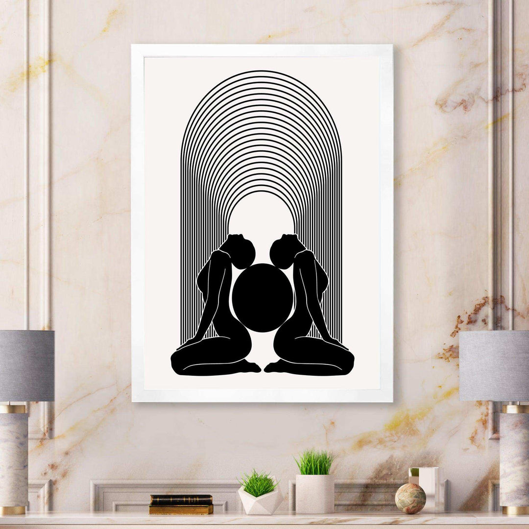Empowered Cosmic Women Geometric Goddess Series Black And White I - Modern Canvas Wall Art