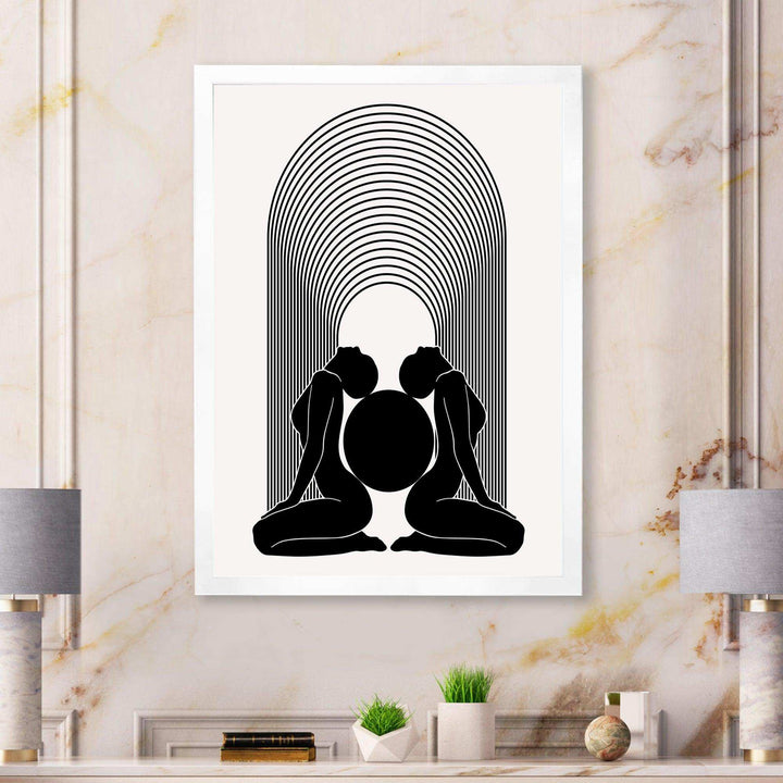 Empowered Cosmic Women Geometric Goddess Series Black And White I - Modern Canvas Wall Art
