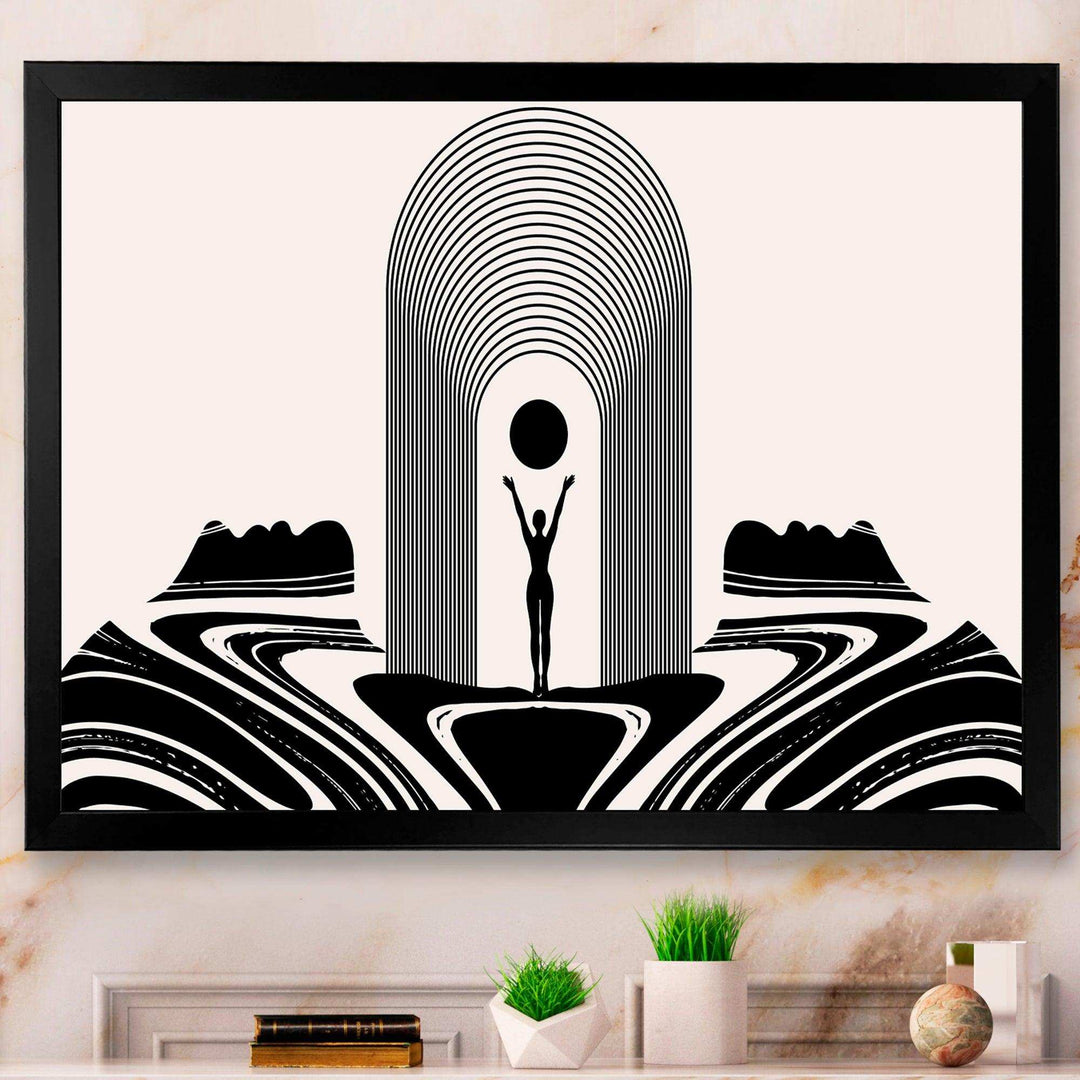 Empowered Cosmic Women Geometric Goddess Series Black And White III - Modern Living Room Wall Decor
