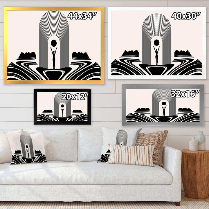Empowered Cosmic Women Geometric Goddess Series Black And White III - Modern Living Room Wall Decor