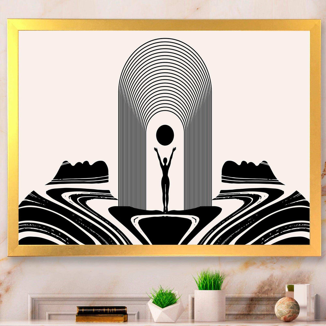 Empowered Cosmic Women Geometric Goddess Series Black And White III - Modern Living Room Wall Decor
