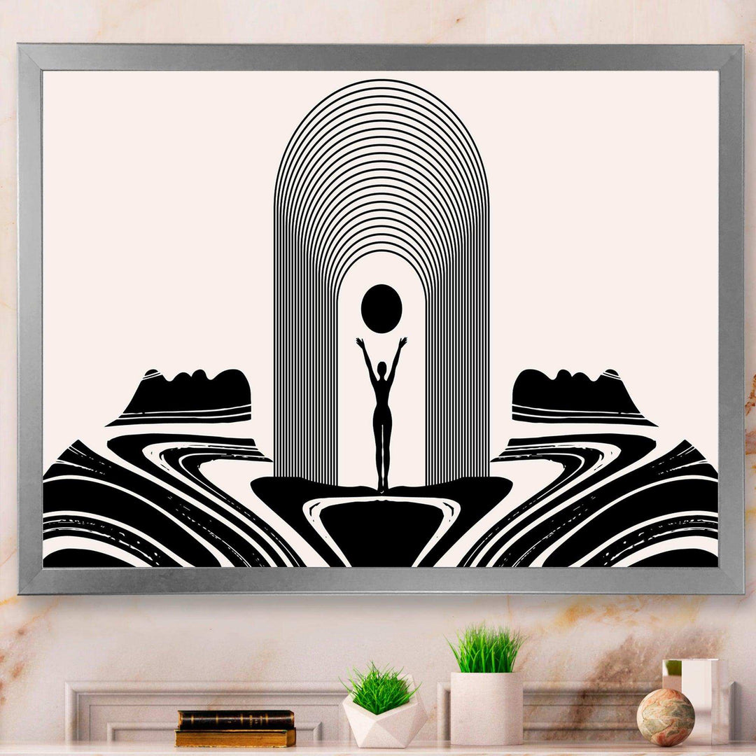 Empowered Cosmic Women Geometric Goddess Series Black And White III - Modern Living Room Wall Decor