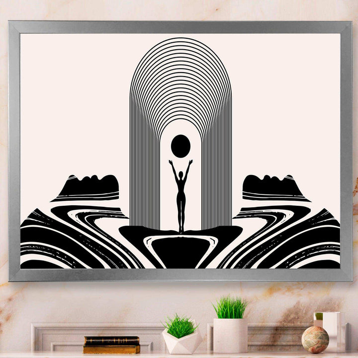 Empowered Cosmic Women Geometric Goddess Series Black And White III - Modern Living Room Wall Decor