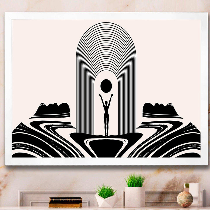 Empowered Cosmic Women Geometric Goddess Series Black And White III - Modern Living Room Wall Decor