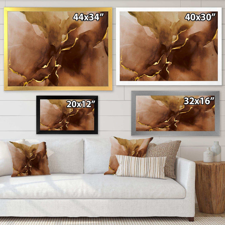 Hand Drawn Watercolor Brown Background With Gold - Modern Wall Art Prints