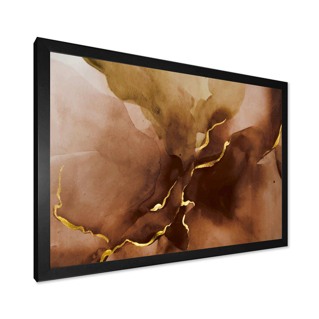 Hand Drawn Watercolor Brown Background With Gold - Modern Wall Art Prints