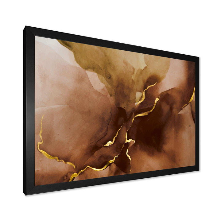 Hand Drawn Watercolor Brown Background With Gold - Modern Wall Art Prints