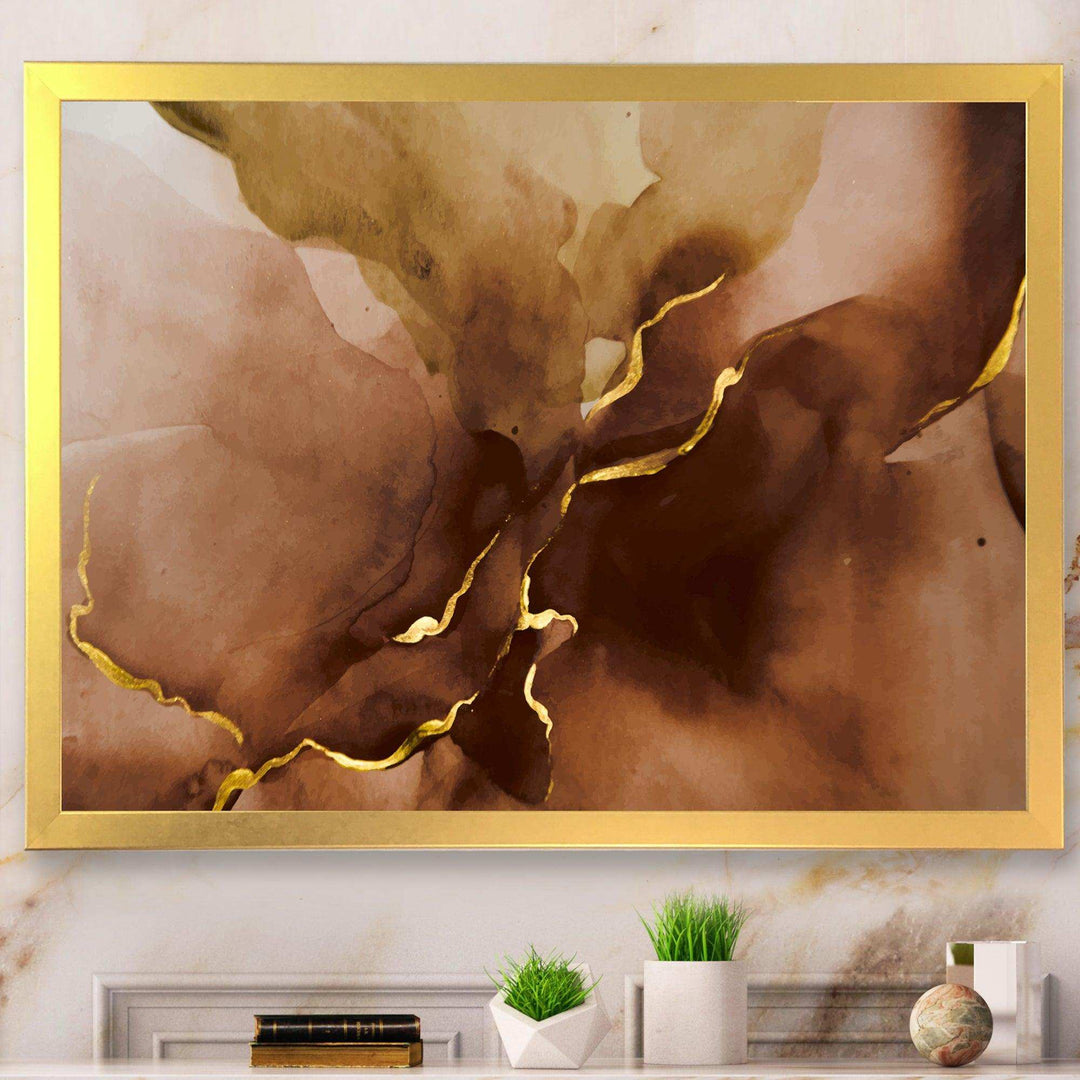 Hand Drawn Watercolor Brown Background With Gold - Modern Wall Art Prints