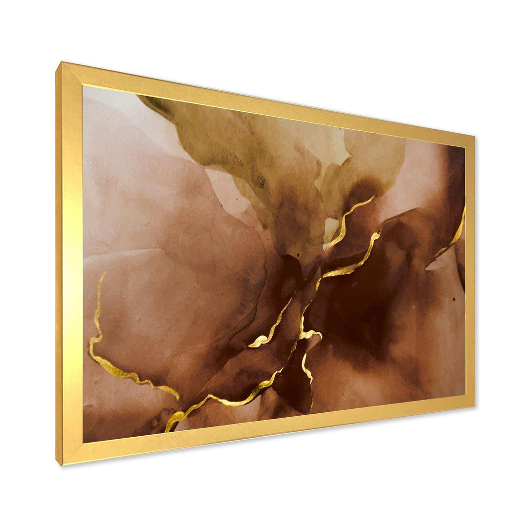 Hand Drawn Watercolor Brown Background With Gold - Modern Wall Art Prints