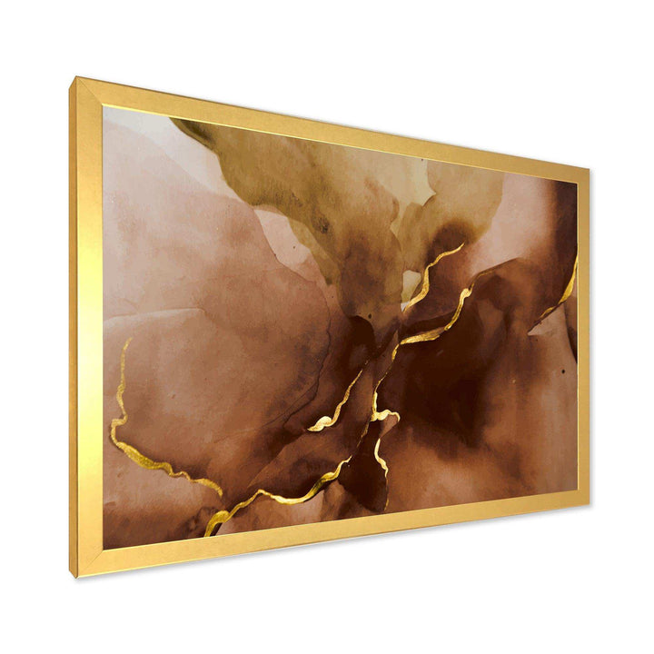 Hand Drawn Watercolor Brown Background With Gold - Modern Wall Art Prints