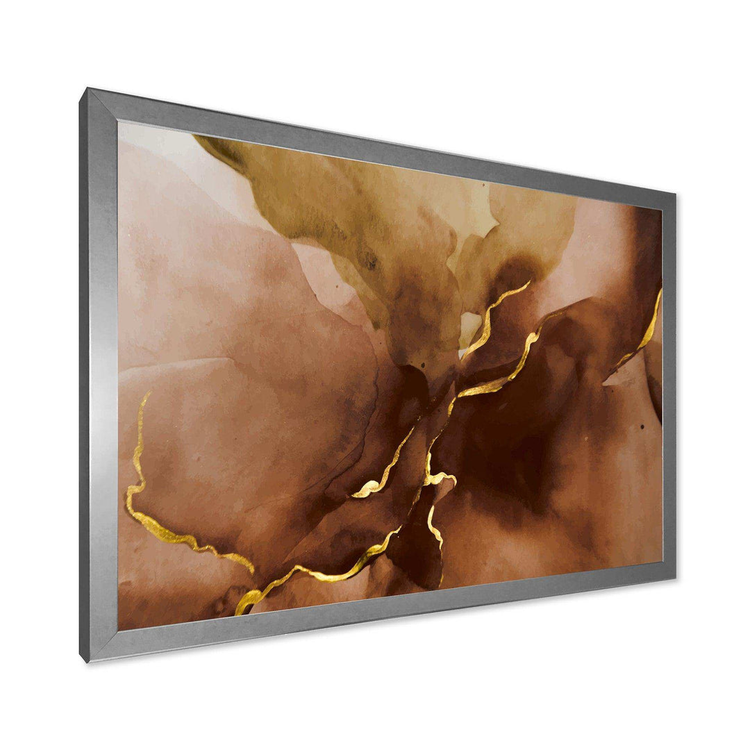 Hand Drawn Watercolor Brown Background With Gold - Modern Wall Art Prints