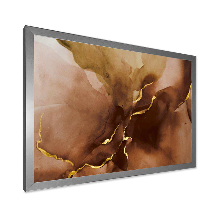 Hand Drawn Watercolor Brown Background With Gold - Modern Wall Art Prints
