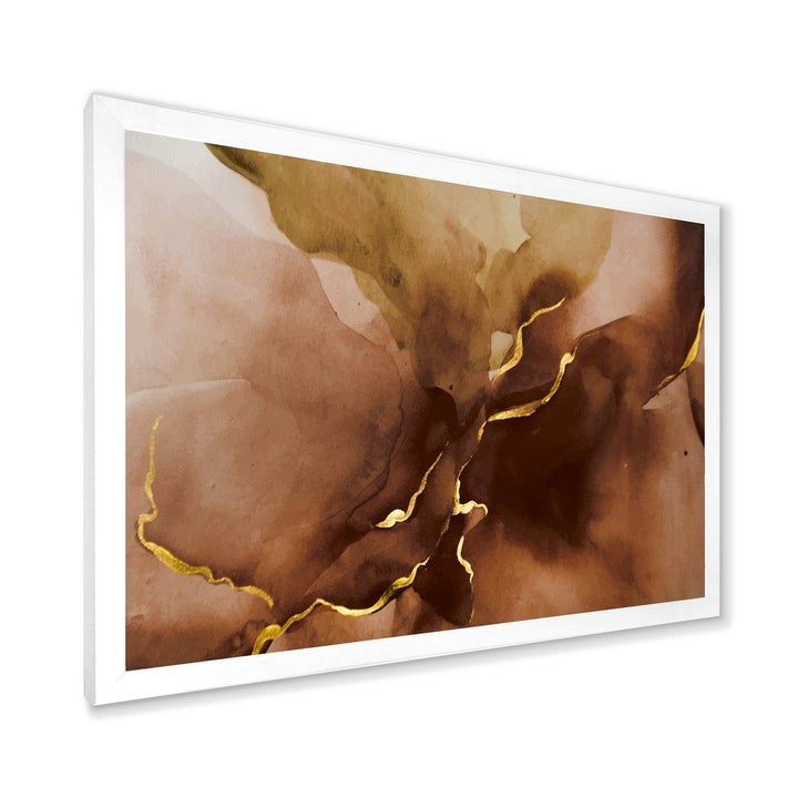 Hand Drawn Watercolor Brown Background With Gold - Modern Wall Art Prints