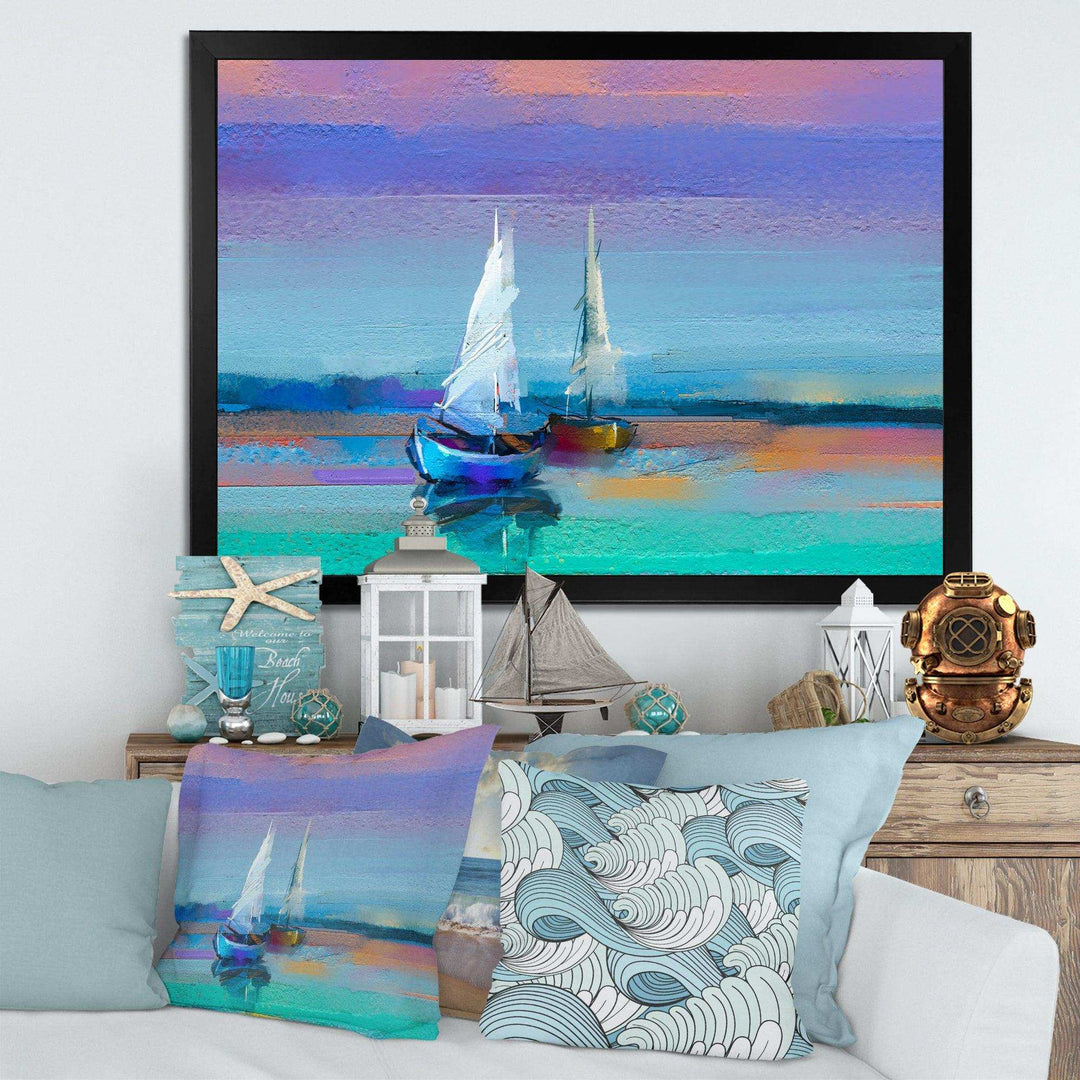 Impressionist Seascape With Little Ships II - Nautical &amp; Coastal Wall Art Prints