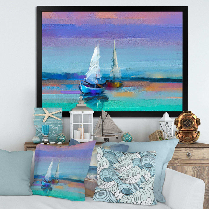 Impressionist Seascape With Little Ships II - Nautical &amp; Coastal Wall Art Prints