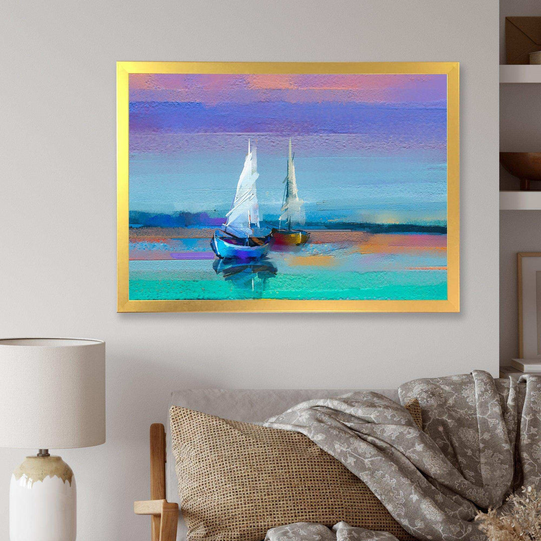 Impressionist Seascape With Little Ships II - Nautical &amp; Coastal Wall Art Prints