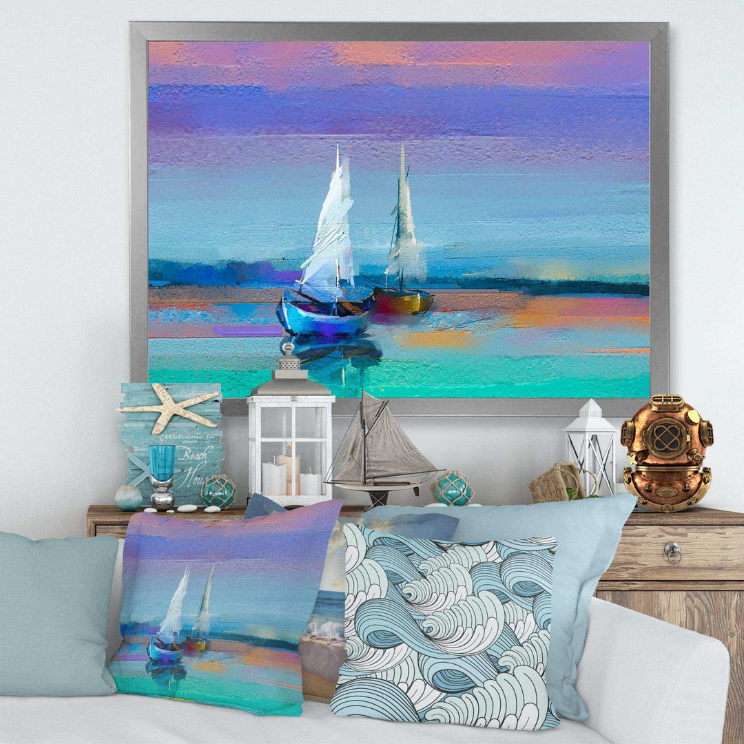 Impressionist Seascape With Little Ships II - Nautical &amp; Coastal Wall Art Prints