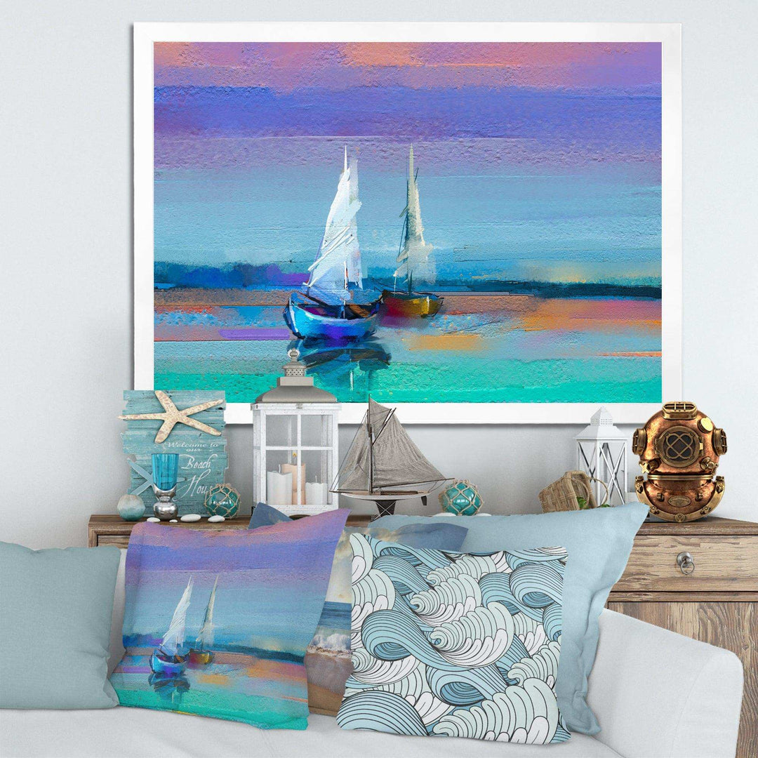 Impressionist Seascape With Little Ships II - Nautical &amp; Coastal Wall Art Prints