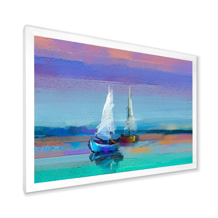Impressionist Seascape With Little Ships II - Nautical &amp; Coastal Wall Art Prints