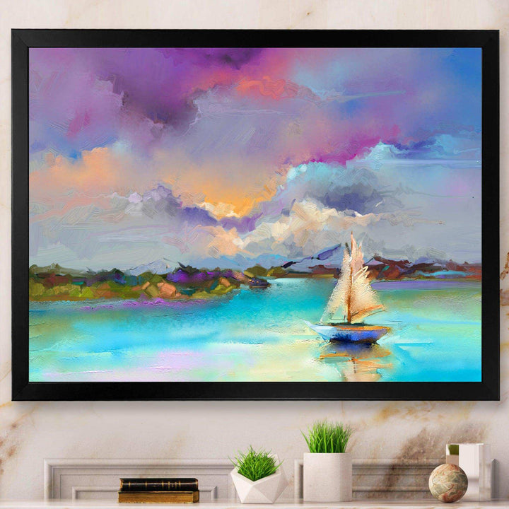 Impressionist Seascape With Little Ships III - Modern Canvas Wall Art