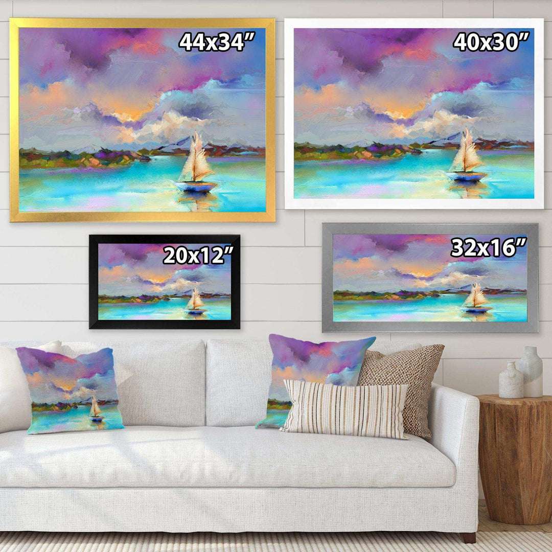 Impressionist Seascape With Little Ships III - Modern Canvas Wall Art