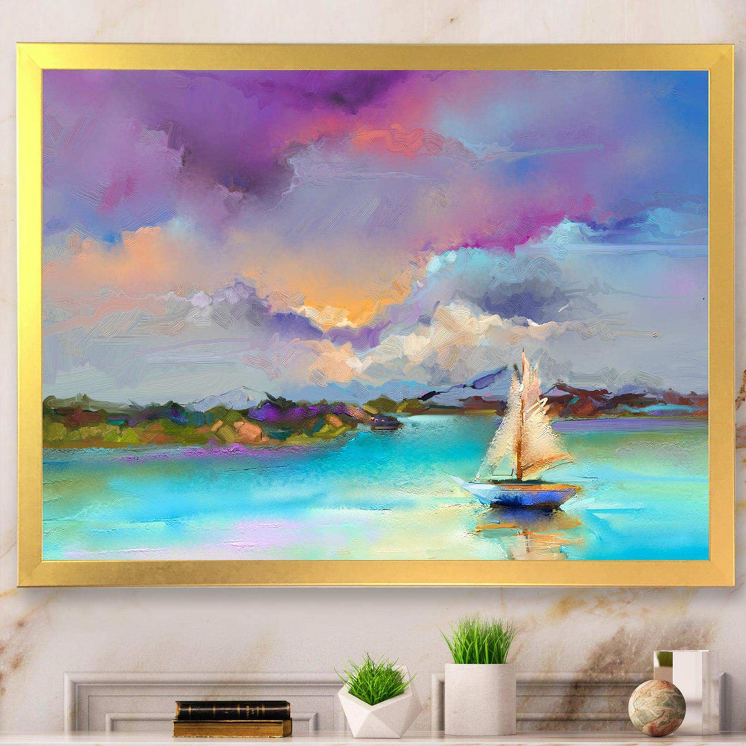 Impressionist Seascape With Little Ships III - Modern Canvas Wall Art