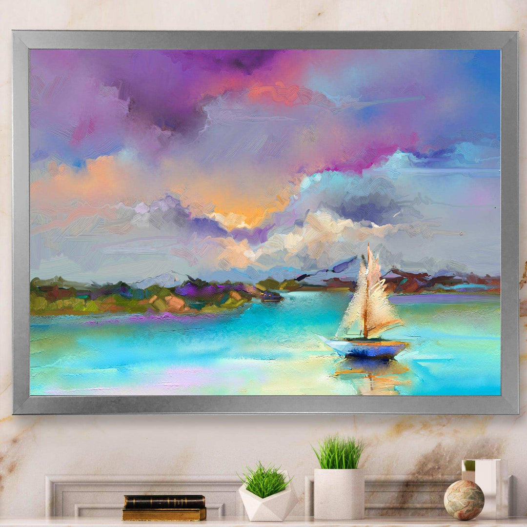 Impressionist Seascape With Little Ships III - Modern Canvas Wall Art