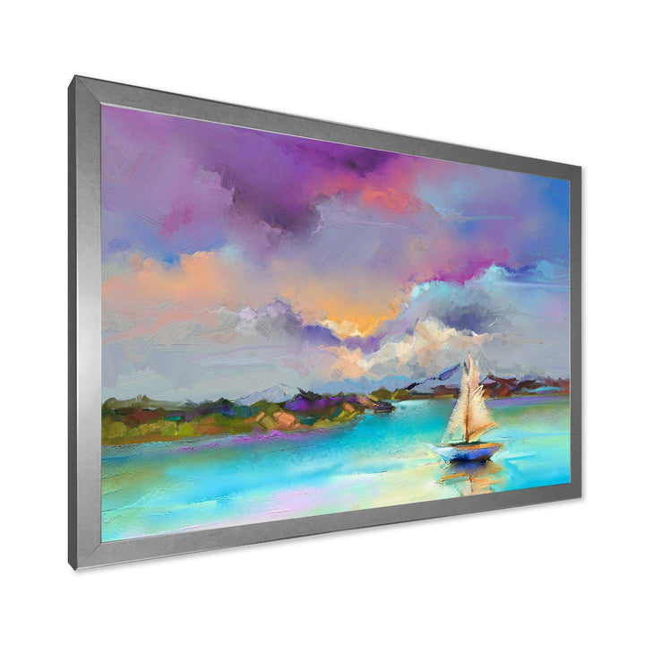 Impressionist Seascape With Little Ships III - Modern Canvas Wall Art