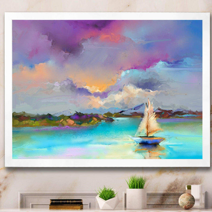Impressionist Seascape With Little Ships III - Modern Canvas Wall Art
