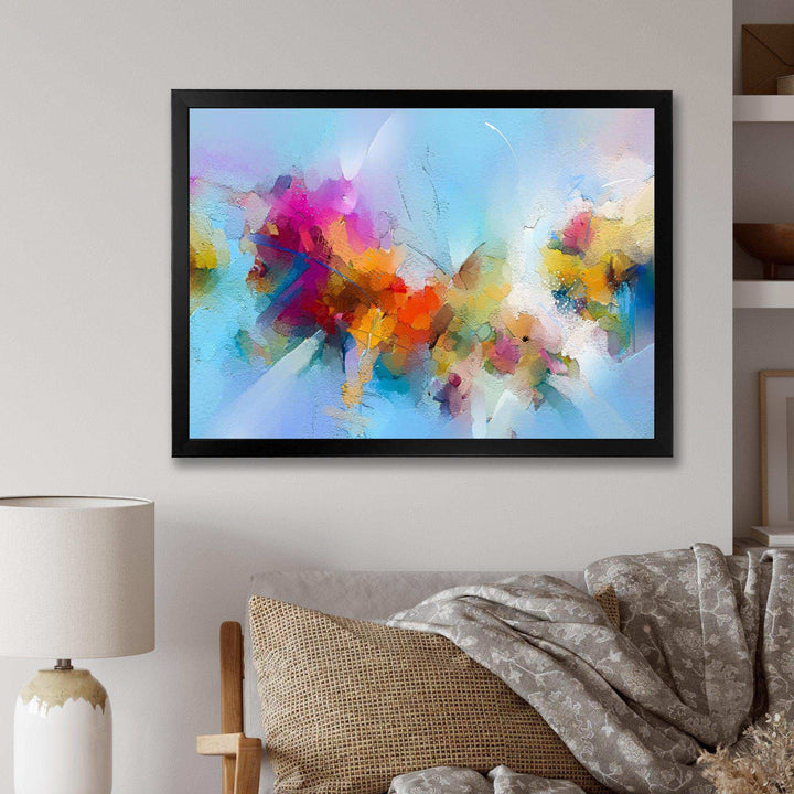 Purple Yellow And Blue Abstract Flower Compostion II - Farmhouse Wall Art Prints