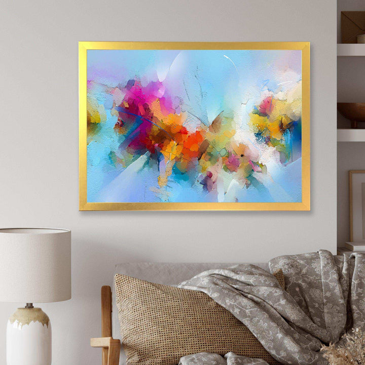 Purple Yellow And Blue Abstract Flower Compostion II - Farmhouse Wall Art Prints